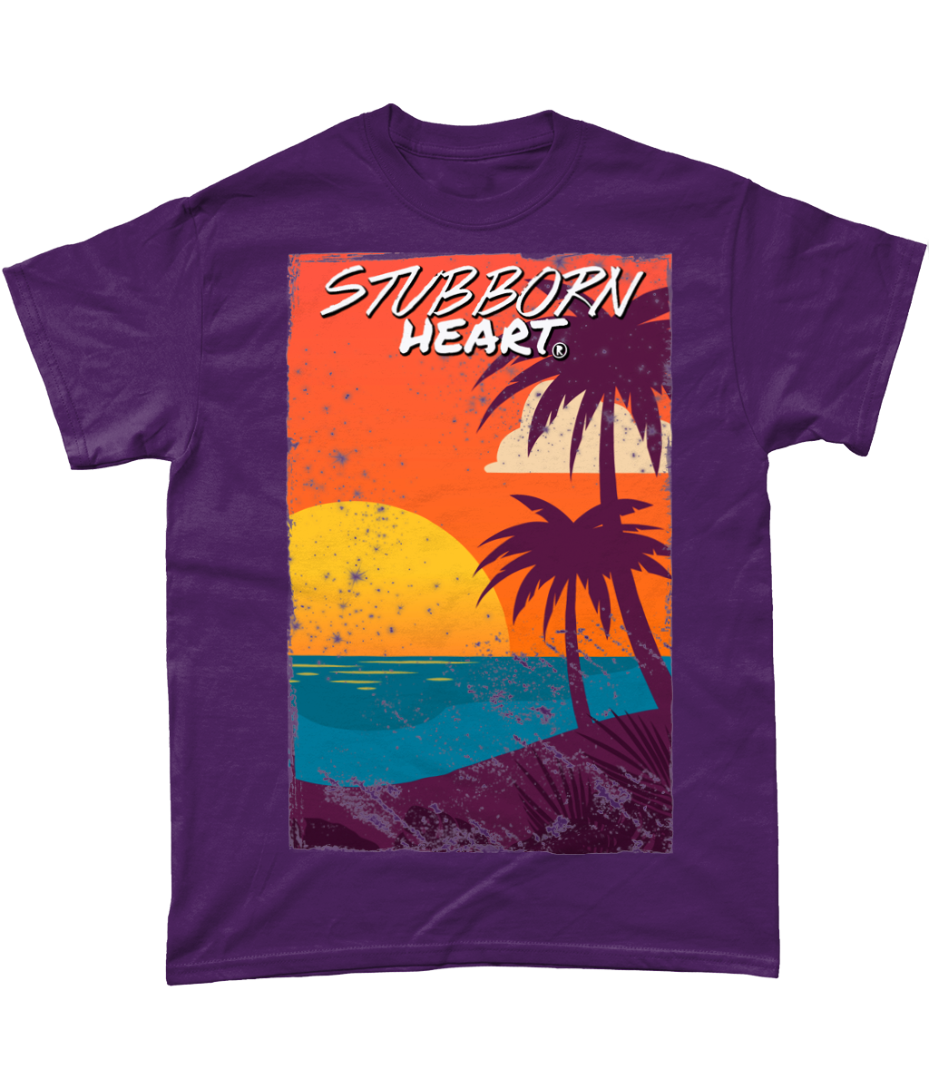 Sunset purple tee sold by UK Alternative clothing brand STUBBORN HEART Apparel